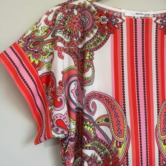 Studio One NY Dress Size Small Shift Pink Paisley Office Career Cocktail Barbie - Picture 5 of 10